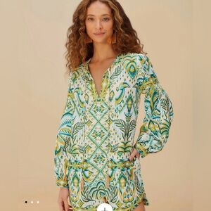 Farm Rio Off-White Tropical Tapestry Euroflax™ Premium Linen Romper Large L New